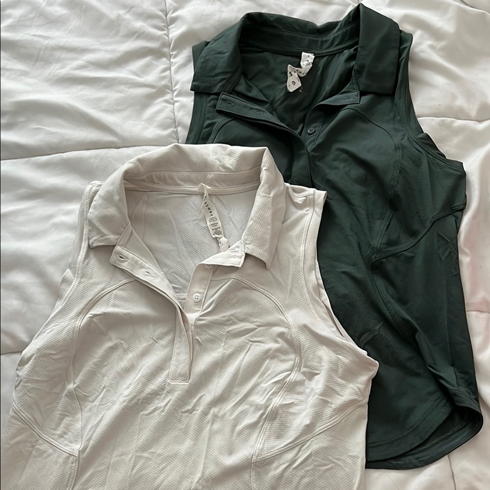 Lululemon Women's Sleeveless Polo Tops - White and Green